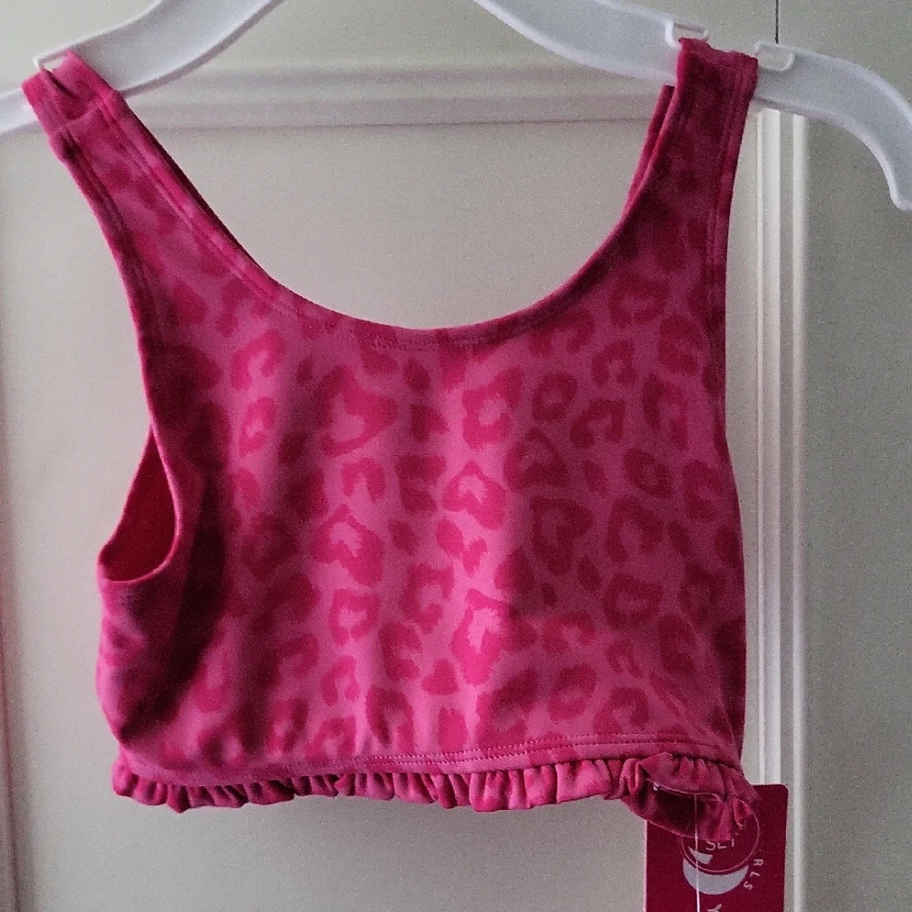 Yogalicious Fuchsia Leopard Kids Bra And Short Set. NwT 7/8